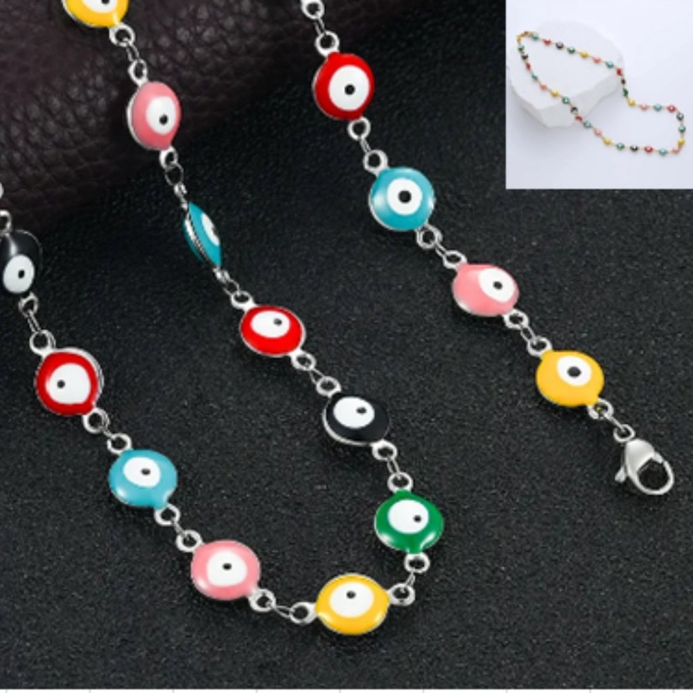 🍏50% OFF/3+...Multi-color Evil Eye Chain Necklace (Silver tone)